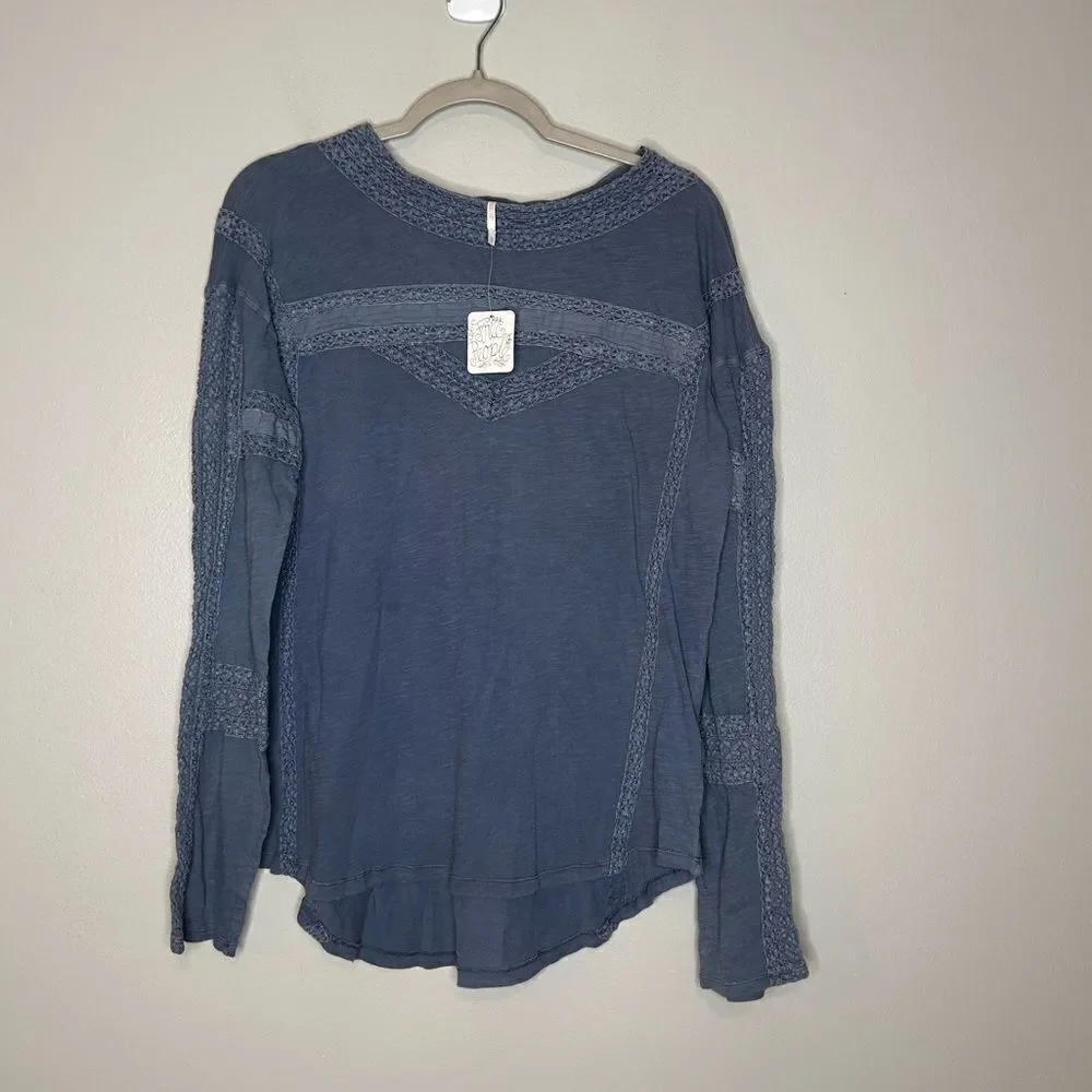 Free People Boy Meets Crochet Long Sleeve Top NWT